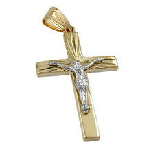 Lade das Bild in den Galerie-Viewer, Anhänger 34x17mm Kreuz mit Jesus bicolor glänzend diamantiert 9Kt GOLD
