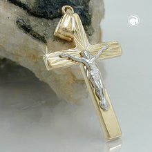 Lade das Bild in den Galerie-Viewer, Anhänger 34x17mm Kreuz mit Jesus bicolor glänzend diamantiert 9Kt GOLD
