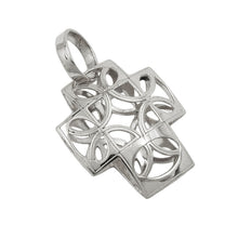 Lade das Bild in den Galerie-Viewer, Anhänger 14x12mm Kreuz filigran gewölbt Halbkreismuster 9Kt Weißgold
