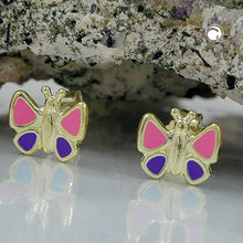 Lade das Bild in den Galerie-Viewer, Ohrstecker Ohrring 7x8mm Schmetterling pink-lila 9Kt GOLD
