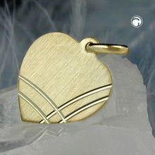 Lade das Bild in den Galerie-Viewer, Anhänger 14x13mm Herz Gravuranhänger mattiert diamantiert 9Kt GOLD

