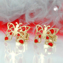 Lade das Bild in den Galerie-Viewer, Ohrstecker Ohrring 7x8 mm Schmetterling rot 9Kt GOLD
