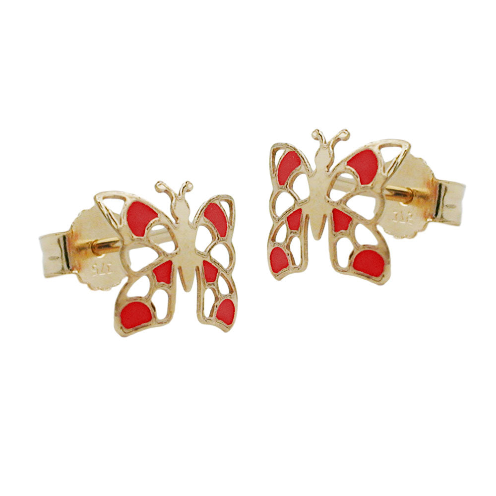 Ohrstecker Ohrring 7x8 mm Schmetterling rot 9Kt GOLD