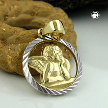 Lade das Bild in den Galerie-Viewer, Anhänger 12,5mm Engelmotiv bicolor rhodiniert diamantiert 9Kt GOLD
