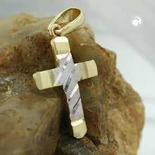 Lade das Bild in den Galerie-Viewer, Anhänger 15x11mm Kreuz bicolor diamantiert 9Kt GOLD
