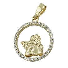 Lade das Bild in den Galerie-Viewer, Anhänger 14mm Engelmotiv mit Zirkonias 9Kt GOLD
