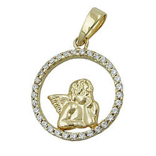 Lade das Bild in den Galerie-Viewer, Anhänger 14mm Engelmotiv mit Zirkonias 9Kt GOLD
