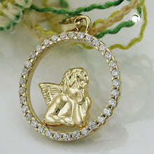 Lade das Bild in den Galerie-Viewer, Anhänger 14mm Engelmotiv mit Zirkonias 9Kt GOLD
