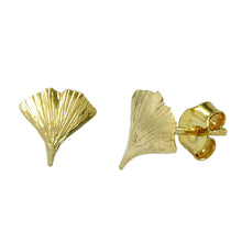 Lade das Bild in den Galerie-Viewer, Ohrstecker Ohrring 9mm Ginkgoblatt glänzend 9Kt GOLD

