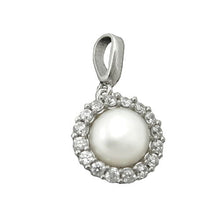 Lade das Bild in den Galerie-Viewer, Anhänger 10mm Zirkonias mit Zuchtperle rhodiniert Silber 925
