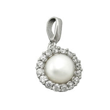 Lade das Bild in den Galerie-Viewer, Anhänger 10mm Zirkonias mit Zuchtperle rhodiniert Silber 925
