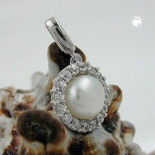 Lade das Bild in den Galerie-Viewer, Anhänger 10mm Zirkonias mit Zuchtperle rhodiniert Silber 925
