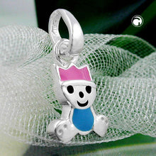 Lade das Bild in den Galerie-Viewer, Anhänger 11x7mm kleiner König pink-hellbau lackiert Silber 925

