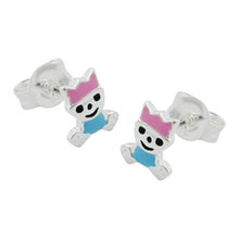 Lade das Bild in den Galerie-Viewer, Ohrstecker Ohrring 7x6mm kleiner König pink-hellblau lackiert Silber 925
