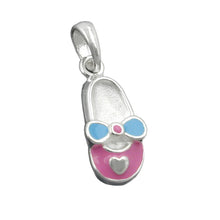 Lade das Bild in den Galerie-Viewer, Anhänger 12x6mm Kinderschuh rosa-hellblau lackiert Silber 925
