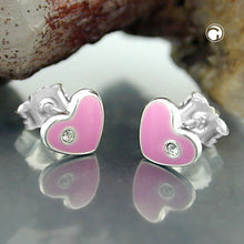 Lade das Bild in den Galerie-Viewer, Ohrstecker Ohrring 6x7mm Kinderohrring Herz pink lackiert Silber 925
