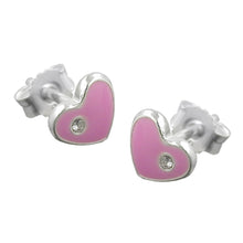 Lade das Bild in den Galerie-Viewer, Ohrstecker Ohrring 6x7mm Kinderohrring Herz pink lackiert Silber 925
