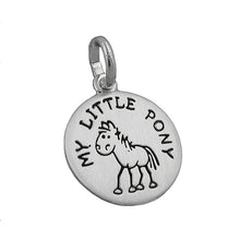 Lade das Bild in den Galerie-Viewer, Anhänger 12mm mit Gravur &quot;MY LITTLE PONY&quot; Pony schwarz lackiert matt Silber 925
