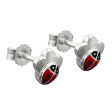 Lade das Bild in den Galerie-Viewer, Ohrstecker Ohrring 6mm Kinderohrring Marienkäfer auf Blume Silber 925
