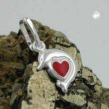 Lade das Bild in den Galerie-Viewer, Anhänger 12x9mm Delfin Herz rot lackiert Silber 925
