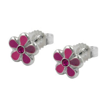 Lade das Bild in den Galerie-Viewer, Ohrstecker Ohrring 6,5mm Kinderohrring Blume pink-lackiert Silber 925
