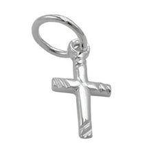 Lade das Bild in den Galerie-Viewer, Anhänger 12x6mm Mini-Kreuz glänzend Schrägstreifen Silber 925
