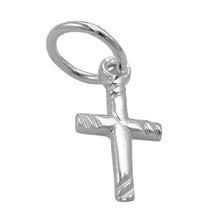 Lade das Bild in den Galerie-Viewer, Anhänger 12x6mm Mini-Kreuz glänzend Schrägstreifen Silber 925
