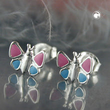 Lade das Bild in den Galerie-Viewer, Ohrstecker Ohrring 7x8mm Kinderohrring Schmetterling hellblau-pink Silber 925
