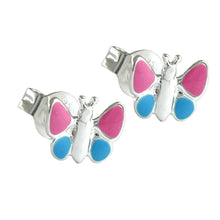 Lade das Bild in den Galerie-Viewer, Ohrstecker Ohrring 7x8mm Kinderohrring Schmetterling hellblau-pink Silber 925
