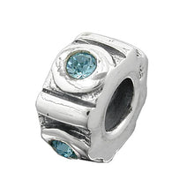 Lade das Bild in den Galerie-Viewer, Anhänger 10x5mm Perle Bead mit 4 Glassteinen hellblau rhodiniert Silber 925
