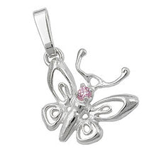 Lade das Bild in den Galerie-Viewer, Anhänger 14x13mm filigraner Schmetterling mit Zirkonia pink Silber 925
