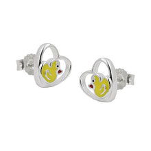 Lade das Bild in den Galerie-Viewer, Ohrstecker Ohrring 8mm Kinderohrring kleine Ente im Herz farbig lackiert Silber 925
