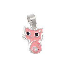 Lade das Bild in den Galerie-Viewer, Anhänger 11x8mm Katze rosa schwarz lackiert Silber 925
