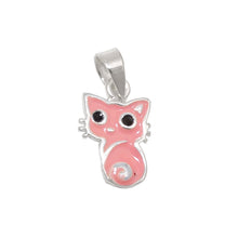 Lade das Bild in den Galerie-Viewer, Anhänger 11x8mm Katze rosa schwarz lackiert Silber 925
