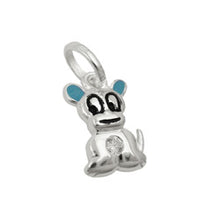 Lade das Bild in den Galerie-Viewer, Anhänger 12x8mm kleiner Hund hellblau farbig lackiert mit Zirkonia Silber 925
