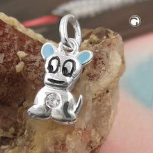 Lade das Bild in den Galerie-Viewer, Anhänger 12x8mm kleiner Hund hellblau farbig lackiert mit Zirkonia Silber 925
