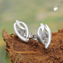 Lade das Bild in den Galerie-Viewer, Ohrstecker Ohrring 9x5mm Blatt matt-glänzend mit Zirkonias Silber 925
