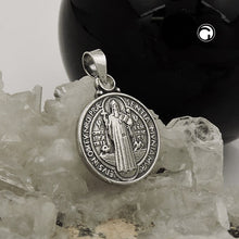 Lade das Bild in den Galerie-Viewer, Anhänger 14mm religiöse Medaille Sankt Benedikt Silber 925
