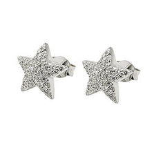 Lade das Bild in den Galerie-Viewer, Ohrstecker Ohrring 10x10mm Stern Zirkonias weiß rhodiniert Silber 925
