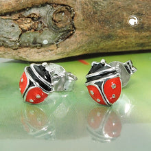Lade das Bild in den Galerie-Viewer, Ohrstecker Ohrring 7x6mm Marienkäfer rot-schwarz emailliert Silber 925
