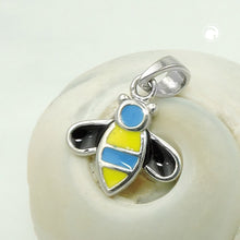 Lade das Bild in den Galerie-Viewer, Anhänger 10x11mm Biene blau-gelb-schwarz emailliert Silber 925

