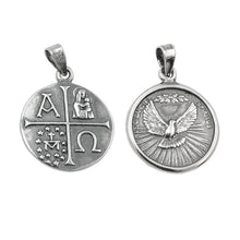 Lade das Bild in den Galerie-Viewer, Anhänger 15mm Medaille Taube christliche Symbole geschwärzt Silber 925
