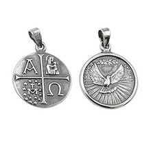 Lade das Bild in den Galerie-Viewer, Anhänger 15mm Medaille Taube christliche Symbole geschwärzt Silber 925
