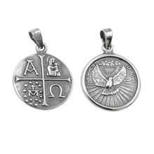 Lade das Bild in den Galerie-Viewer, Anhänger 15mm Medaille Taube christliche Symbole geschwärzt Silber 925
