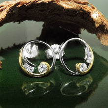 Lade das Bild in den Galerie-Viewer, Ohrstecker Ohrring 9mm Kreis mit Spirale bicolor mit Zirkonias Silber 925
