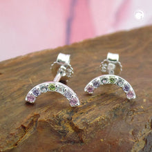 Lade das Bild in den Galerie-Viewer, Ohrstecker Ohrring 9x4mm Halbkreis mit farbigen Zirkonias Silber 925
