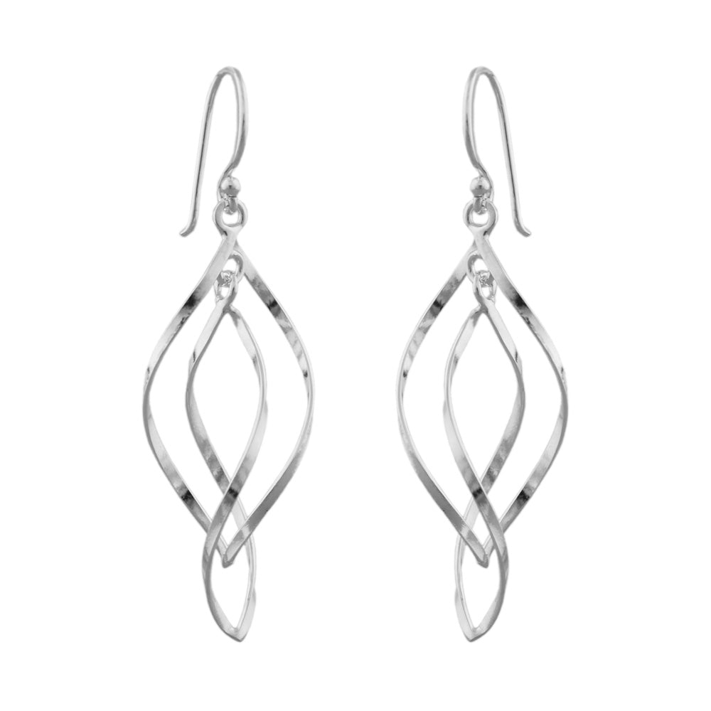 Ohrhaken Ohrring 45x13mm 2x Spitzoval in sich gedreht glänzend Silber 925