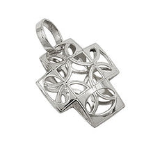 Lade das Bild in den Galerie-Viewer, Anhänger 14x12mm Kreuz filigran gewölbt Halbkreismuster 9Kt Weißgold
