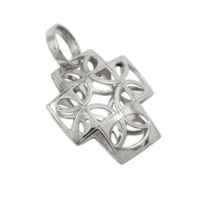 Lade das Bild in den Galerie-Viewer, Anhänger 14x12mm Kreuz filigran gewölbt Halbkreismuster 9Kt Weißgold
