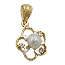 Lade das Bild in den Galerie-Viewer, Anhänger 10mm Blume bicolor Zuchtperle Zirkonias 9Kt GOLD
